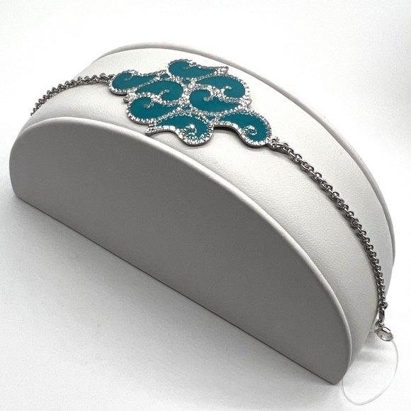 Sterling Silver 7 Inch Painted Enamel Turquoise Filigree Chain Bracelet NIP - Picture 2 of 12